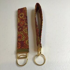 Keychain Wristlet Autumn Floral Fireworks with gold hardware HANDMADE New